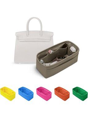 Satin Purse Organizer for Handbags, Fits Birkin 30, Etoupe Grey, Stylish